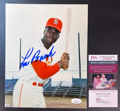 Lou Brock Signed 8x10 Photograph JSA w/COA MLB St. Louis Cardinals #20 HOF '85! - Image 1 of 4
