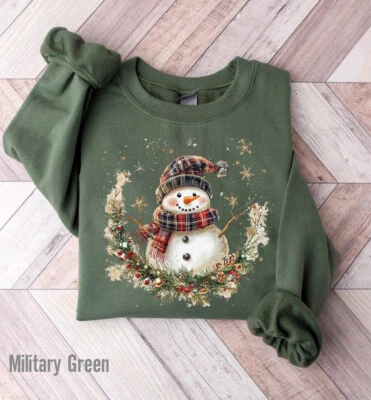 Christmas Snowman Winter Sweatshirt, Cute Snowman Sweater, Xmas Winter Shirt - Image 1 of 4