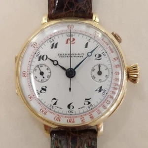 Eberhard Yellow Gold Chronograph Manual Wind Mono Pusher Leather 39mm Square - Picture 1 of 10