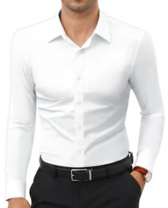 Slim Fit White Dress Shirt for Men Wrinkle Free Mens Dress Shirts Long Sleeve... - Picture 1 of 9