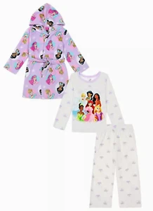 DISNEY Princess Girls Pajamas Bath Robe Set 4 5 6 8 Ariel Moana Tiana Rapunzel - Picture 1 of 12