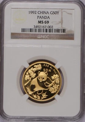 1992 Gold Panda 1/2 oz. 50 Yuan NGC MS69 - Image 1 of 2