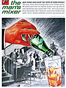 7 Up Vintage 1964 Fiesta de Navidad Piano Cantando Hombre Mezclador Impreso Original Anuncio - Imagen 1 de 8