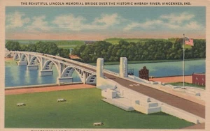Vincennes Indiana Lincoln Memorial Bridge Wabash River Postcard - Picture 1 of 2