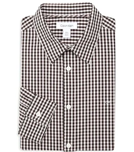 $79.50 Calvin Klein Men's Checkered Long Sleeve Dress Shirt, Brown Multi, S - Picture 1 of 1