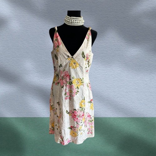 OFF WHITE Abito da sole floreale Eddie Bauer bianco senza maniche collo a V 10P