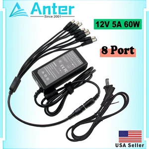 Adaptador de fuente de alimentación de CC 12V 5A + 8 cable de alimentación dividido para cámara de seguridad de CCTV DVR - Imagen 1 de 4