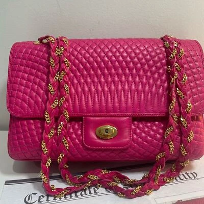 Auténtico Bolso de Hombro BALLY Doble Solapa Cuero Rosa Caliente con Certificado Foto 1 de 4