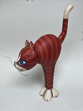 Vtg Folk Art Tall Hand Carved / Painted Wooden Cat Statue 16” inches Tall Red