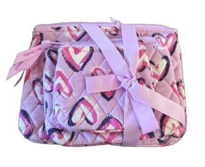 NWT Vera Bradley Cosmetic Trio Hearts Iced Pink Zip Top Pouches Set Of 3 READ - Picture 1 of 8