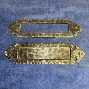 ANTIQUE GOTHIC/TUDOR  SILVERED BRASS DOOR MAIL SLOT PLATE HAMMERED TEXTURE - Picture 1 of 6