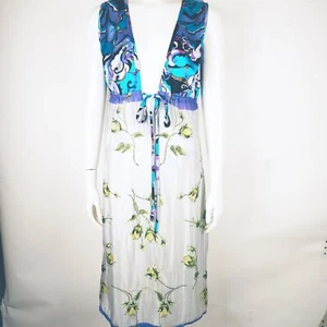 Planet blue Claudette 100% Silk Midi Dress Watercolor Art To Wear Sz L Bead $264 - Picture 1 of 11