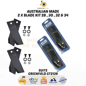 AUS MADE 4 X Blade Kit 28 30 32 & 34 Inch Fit Greenfield GT2139 Ride on Mower - Picture 1 of 2