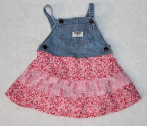 Oshkosh B'Gosh Jumper Dress Denim Pink White Floral Pocket 24M - Picture 1 of 7