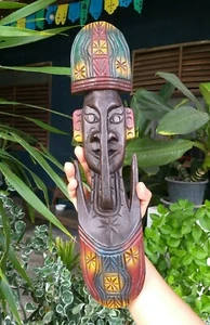 Wooden Face Mask Vintage Hand Carved Wall Panel Art Wood Hanging Home Decor Gift - Picture 1 of 5