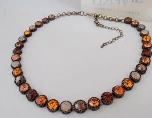 Brown Multi-color Austrian Crystal Filigree Necklace Antique Bronze Jewelry - Picture 1 of 6