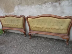 COPPIA TESTATE-PEDIERE LETTO MOGANO MASSELLO STOFFA VERDE - UMBERTINE PRIMI '900 - Foto 1 di 11