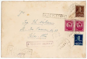 Romania, 1944, WWII Censored Registered Cover, Herculane - Orsova stamps - Picture 1 of 2