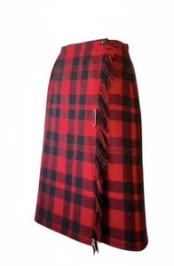 Vintage Woolrich Red Tartan Plaid Blanket Wool Wrap Maxi Skirt Sz 16 Fringe - Picture 1 of 13