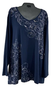Túnica Catherines para mujer talla 4X azul marino cuello en V L.S. Tachuelas elásticas con gráficos brillantes - Imagen 1 de 4