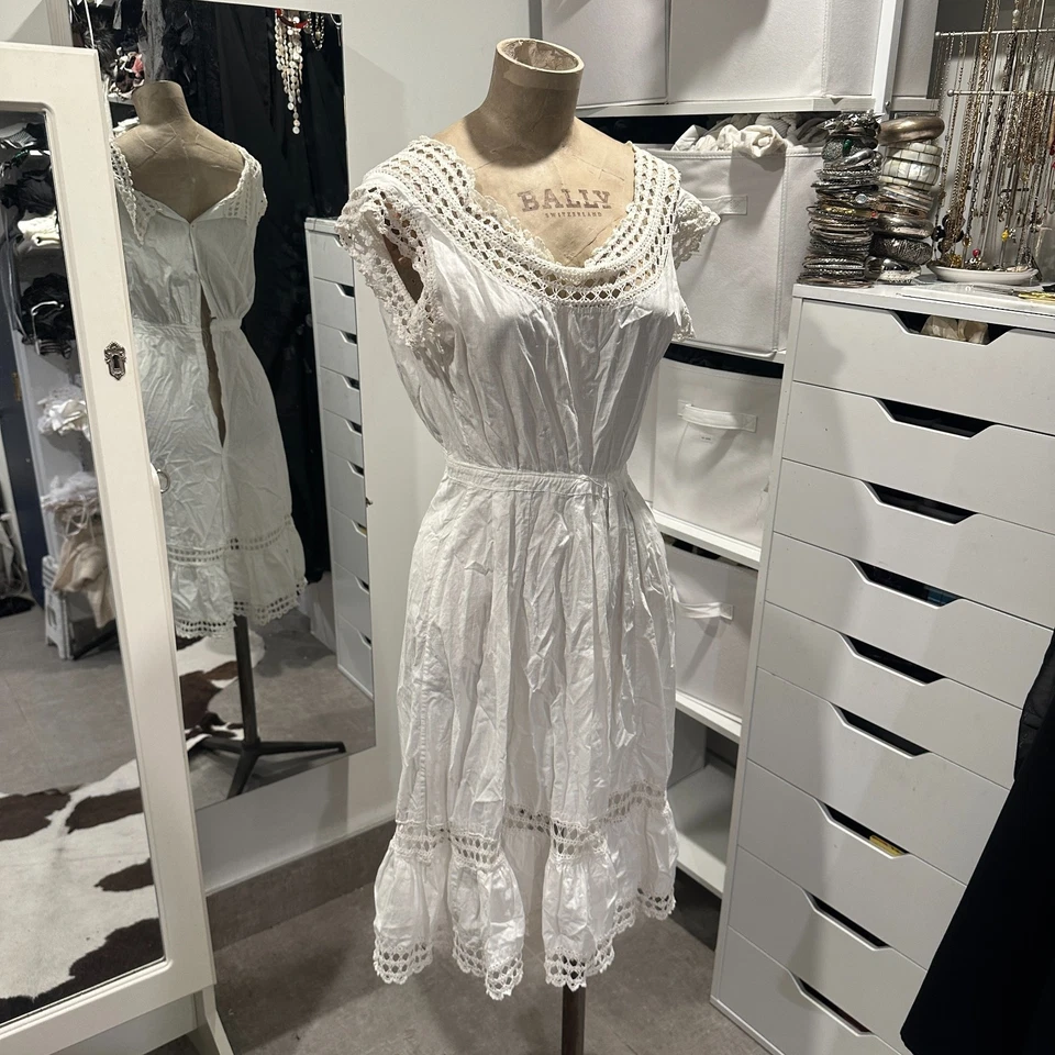 Vestido eduardiano antiguo blanco de encaje de ganchillo de algodón Foto 1 de 4