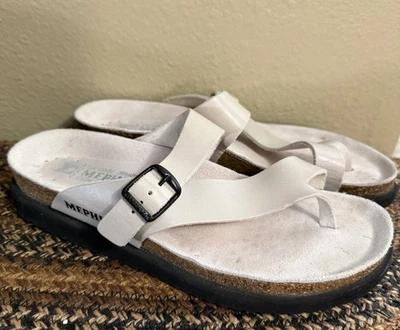 Mephisto Sandals Womens 40 Helen Slide White Toe-Loop Comfort Casual Slip On - Image 1 of 4