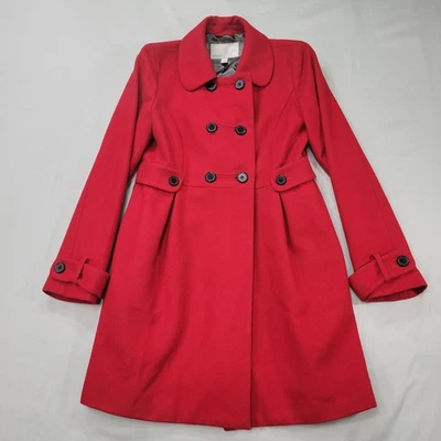 Old Navy Women’s Small Red Peacoat Double Breasted Belted Winter Dress Coat Warm - Image 1 of 4