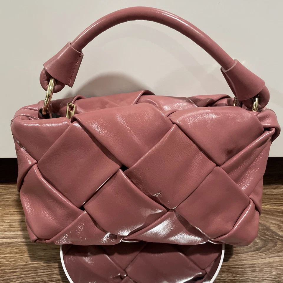 Cartera Bandolera Tejida Valentina Fiore Rosa Rubor Cuero Hecha a Mano en Italia Foto 1 de 4