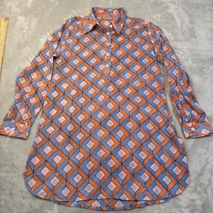 OLIPHANT Orange Blue Geometric long Sleeve Cotton Tunic Top small - Picture 1 of 8