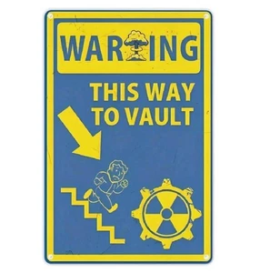 Fallout Videogame Metal Sign 12x8in WARNING THIS WAY TO THE VAULT  - Picture 1 of 2