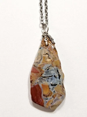 Colar pingente de jaspe Maligano corrente prata propriedades curativas emoção - Imagem 1 de 4