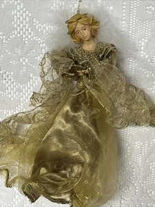 Engel Christbaumschmuck gold mit Federflügeln 10" Vintage - Bild 1 von 3