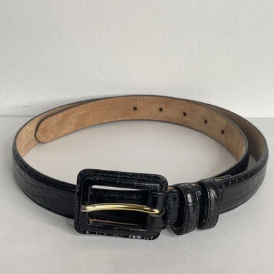 TALBOTS Womens Leather Belt Sz Medium Crocodile Embossed Black Made In Italy - Image 1 of 4