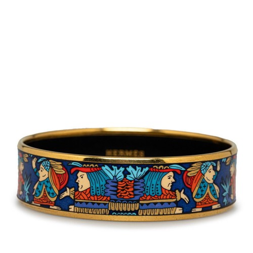 HERMÈS Hermes smalto GM cloisonné bracciale indiano oro blu multicolore pla... GZl1712x