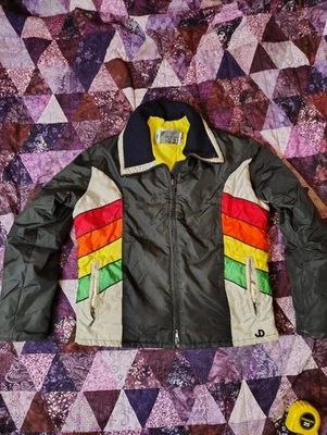 Abrigo Chaqueta De Colección Años 70 John Deere Moto de Nieve Para Hombres XL Negro Rayas Garra Granja Foto 1 de 4