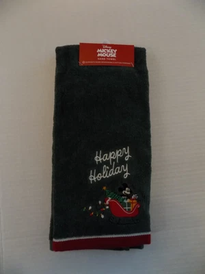 Disney Mickey Mouse in Sled Christmas Hand Towel Happy Holiday Cotton NOS MOC - Image 1 of 3
