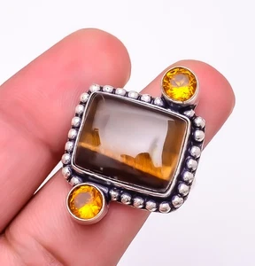 Anello gioiello placcato argento occhio di tigre giallo naturale e citrino s.9 S2697 - Foto 1 di 4