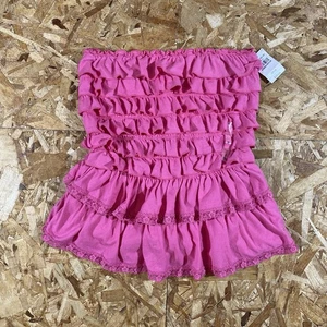 Vintage Y2K DSWT Abercrombie & Fitch Pink Ruffle Strapless Top Womens Size M - Picture 1 of 4
