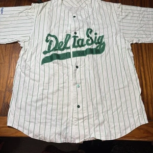Vintage Delta Sigma gestreiftes Trikot Baseball grün weiß L/XL A2373 - Bild 1 von 9