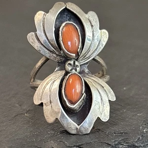 Navajo Vintage Sterling Silber Koralle Ring Vintage Statement Größe 5,25 - Bild 1 von 13