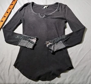 Free People Shirt Damen Medium schwarz Thermo Strick Whimsigoth Grunge Fee - Bild 1 von 12
