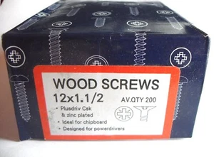 200 x 12 x 1 1/2" Zinc Endurecido BZP CSK Pozi Madera Tornillos Madera 6 x 40 - Imagen 1 de 2