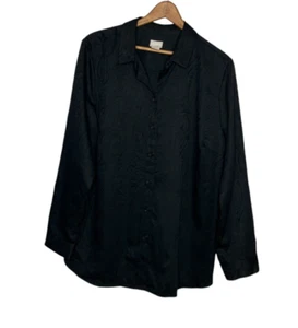 Chico's 2 schwarz Paisley Jacquard Satin Knopfleiste Shirt Top Large L 12 14 - Bild 1 von 4