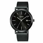  NEW MENS LORUS WATCH BLACK DIAL, DATE WINDOW, BLACK ION PLATED STAINLESS STEEL