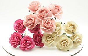 Mulberry paper Roses Flowers 4cm large varied colours card making Wedding 