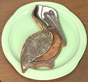 VICTORIA LITTLEJOHN Pelican Trivet Stoneware Vintage Pottery Wall Hanging Decor - Picture 1 of 2