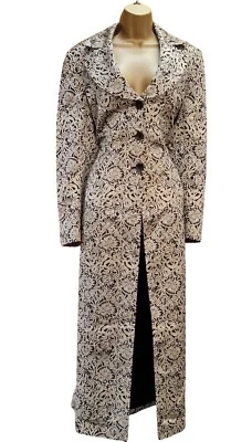 14 UK Karen Millen Black Silver Vintage Shimmer Jacquard Long Mac Dress Coat - Image 1 of 4
