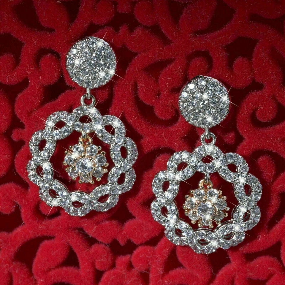 1.4 Ct Round Diamond Simulated Circle Drop & Dangle Earrings 925 Sterling Silver - Image 1 of 4