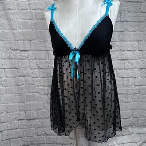 Juego de lencería tanga para mujer 14/16 de malla de lunares babydoll de 2 piezas nuevo con etiquetas - Imagen 1 de 8