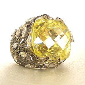 11ct Lime Citrin 2.2ct Marquises 2ct Round Diamond 18k Gold Ring - Picture 1 of 10